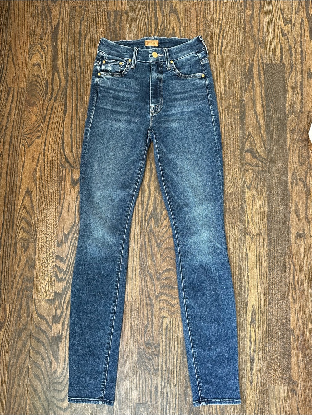 MOTHER High Rise Skinny Jeans in Medium Blue Wash